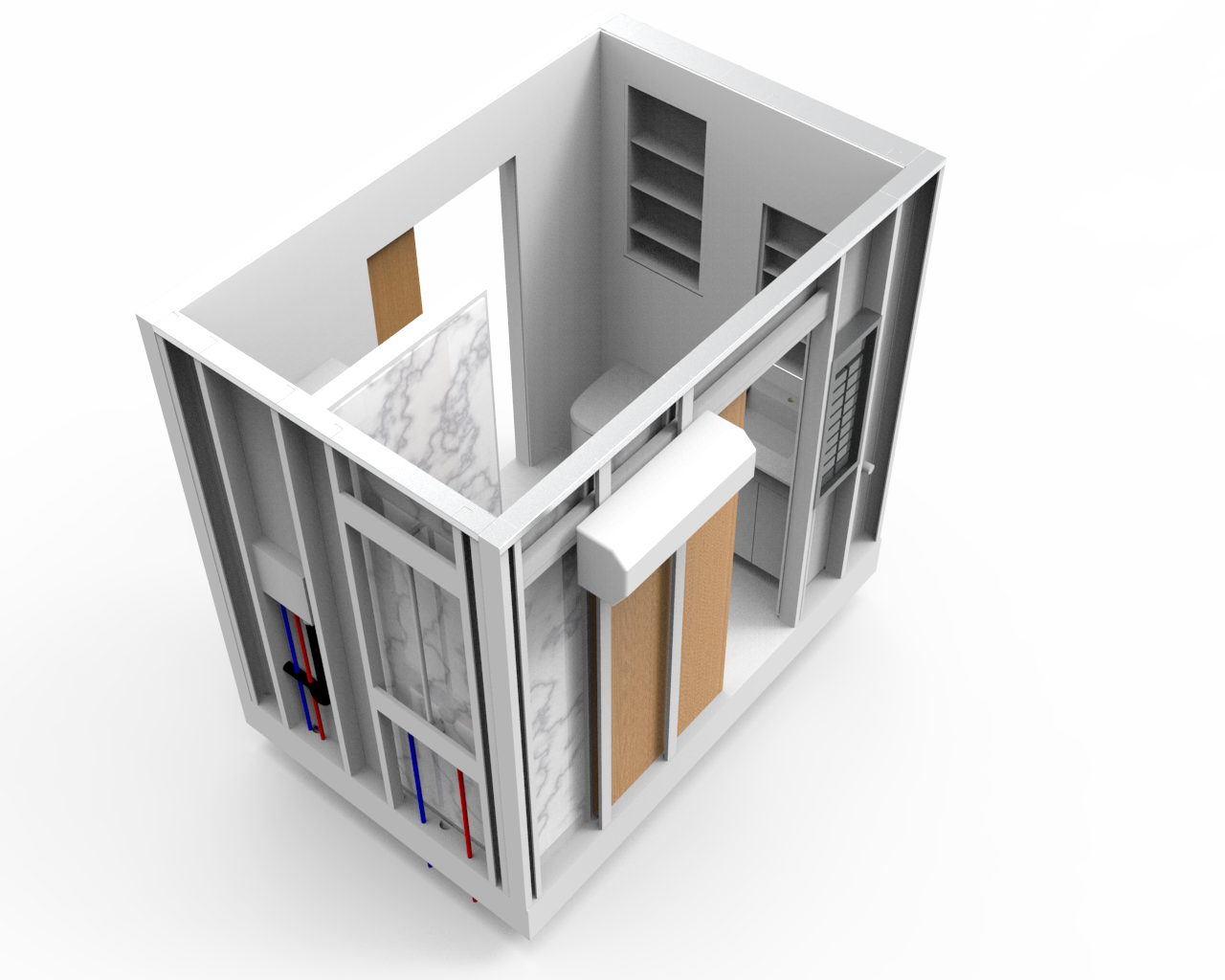 VisFab bathroom module assembly